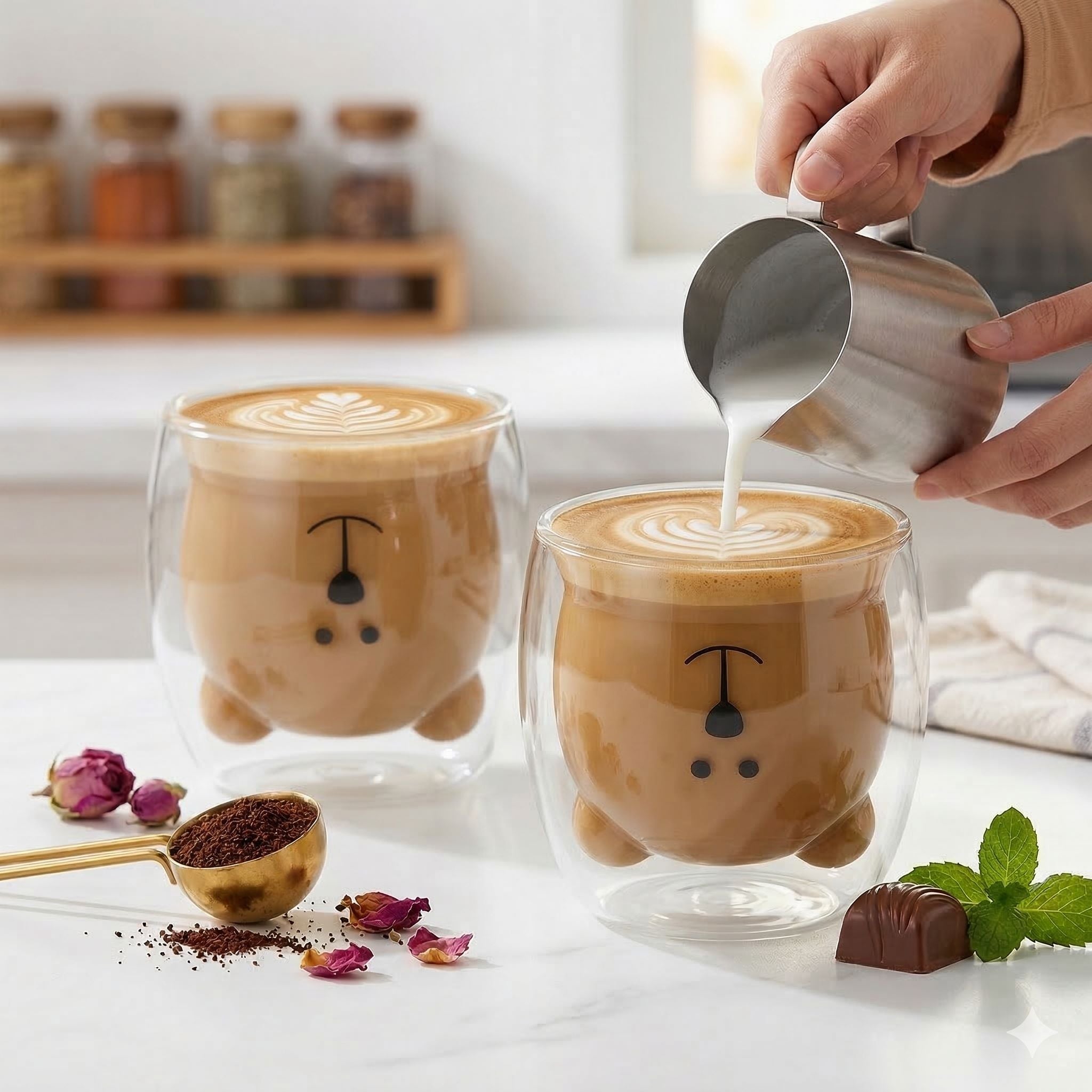 Vaso de doble pared de cristal. Capacidad: 250 ml. Diseño de oso.