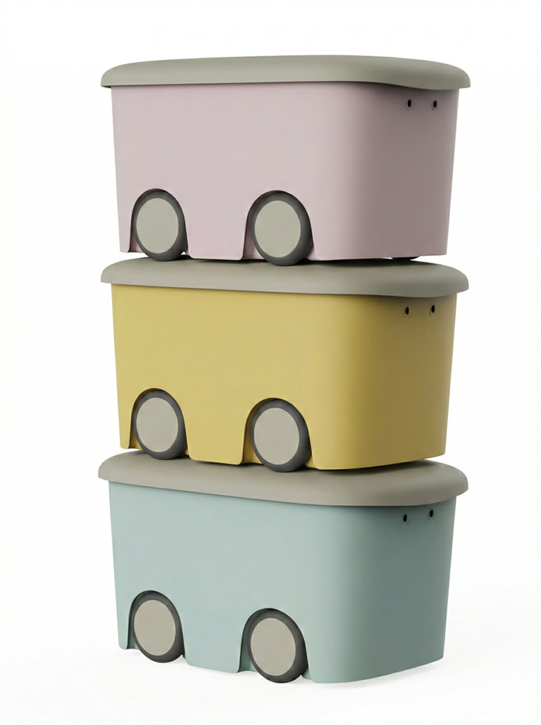 Pack 3 Cajas de Almacenaje con Ruedas y Tapa 45L - Organizador de Juguetes Multicolor