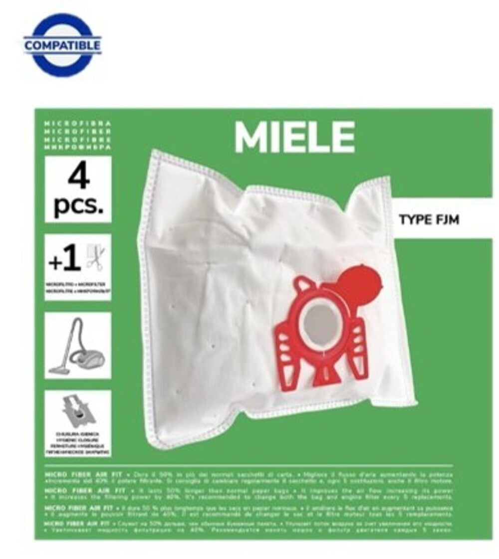 Pack de 4 Bolsas de Microfibra Compatibles con Aspiradoras Miele Type FJM, S2, S3, S4, S5, S6, S7