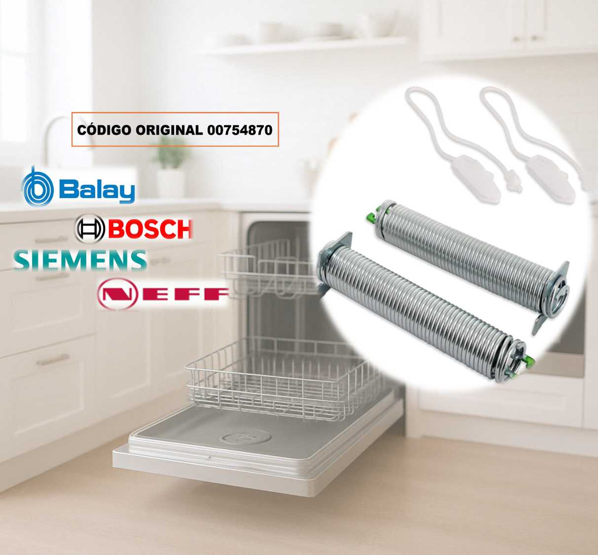 Repuesto Muelles de Bisagra para Puerta de Lavavajillas  |  Compatible con Bosch, Siemens, Neff