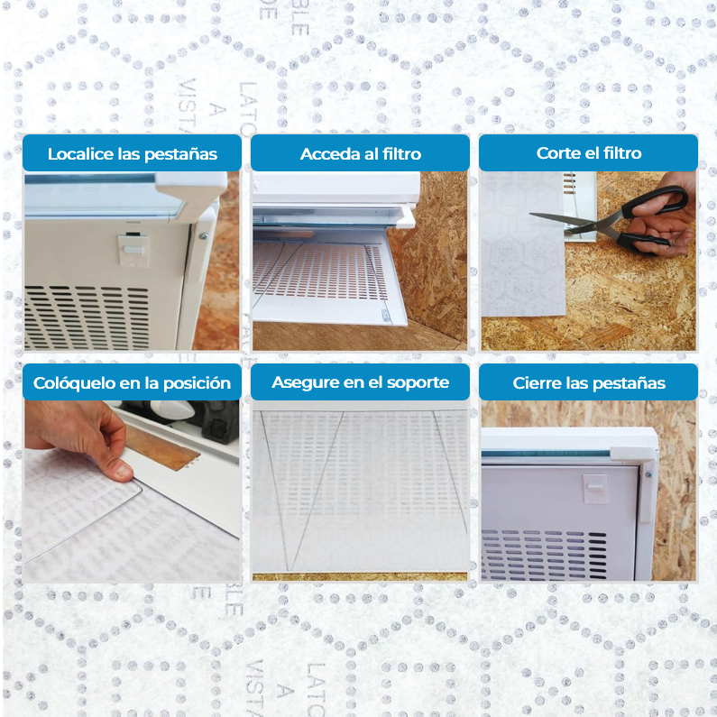 Filtro universal recortable para campanas extractoras, medidas 87x45 cm, con indicador de saturación